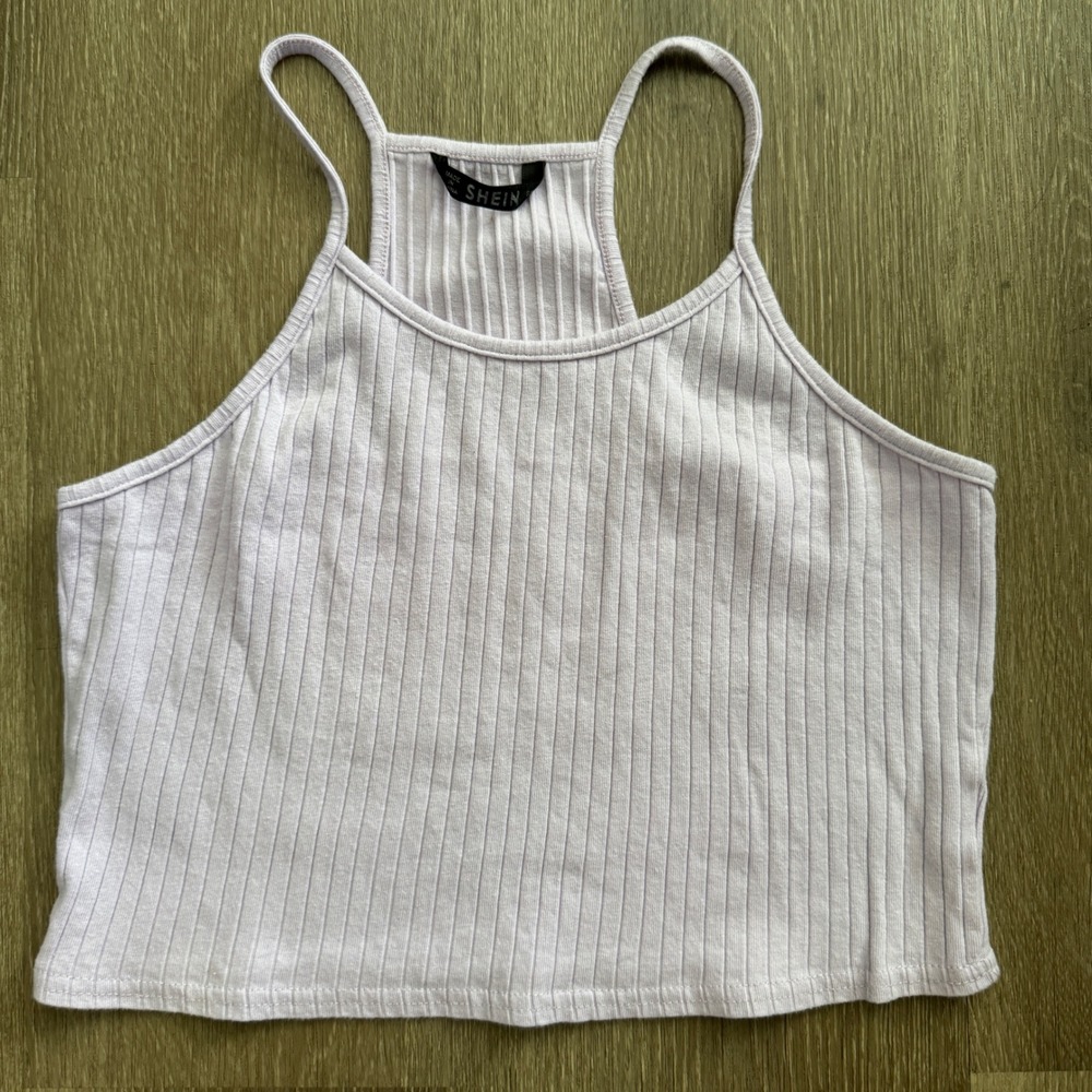 SHEIN Tank Top Women Large Lavender Ribbed Racerback High Neck swvest071905216